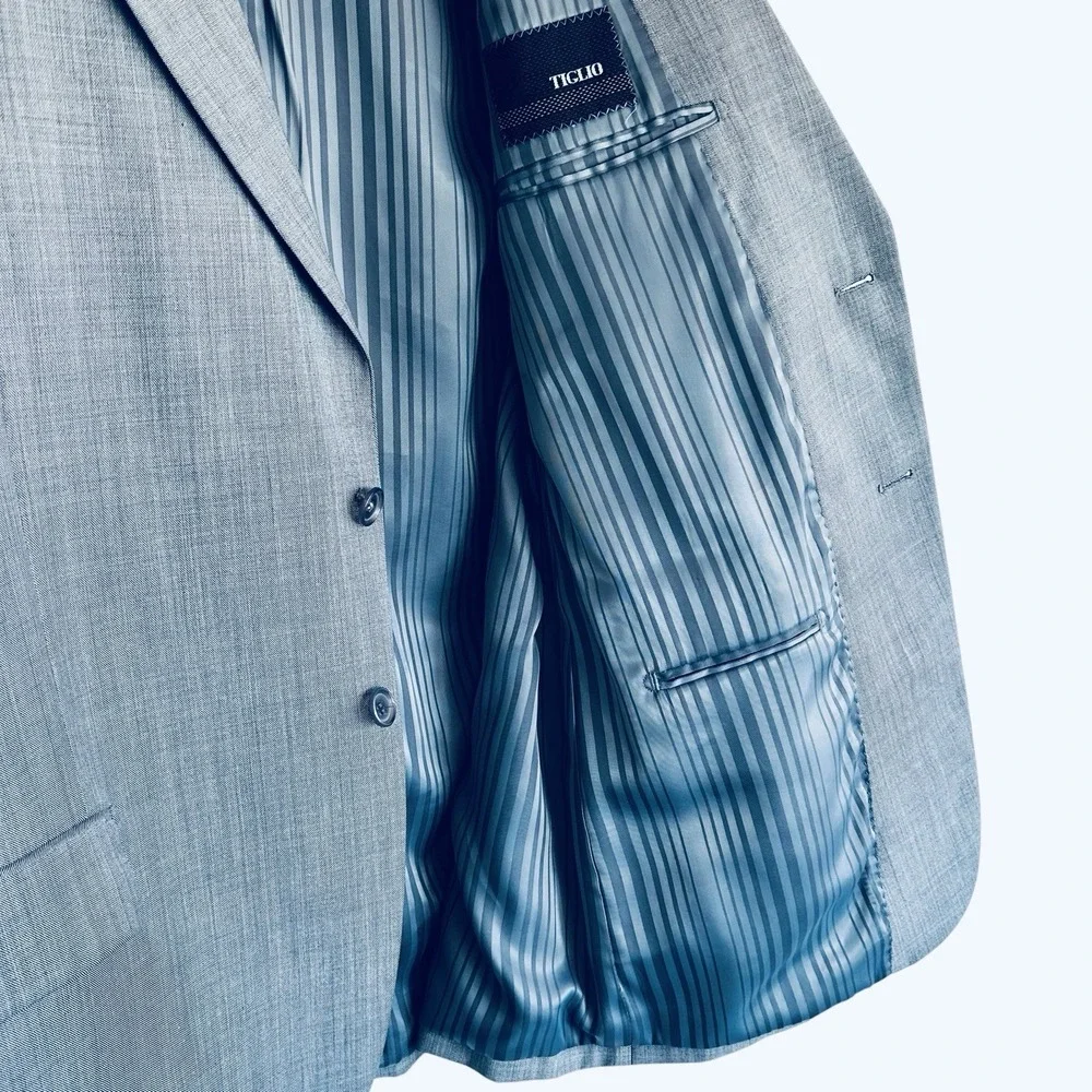 Tiglio Blazer 46R Gray Textured Italian Super 150s Wool Sport Coat Double Vent